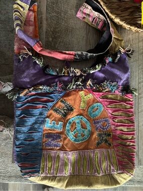 Hippie Love Festival Colorful Hobo Bag -Multicolor